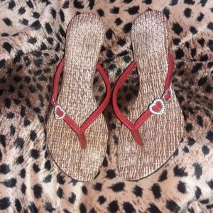 Size 6 red velour heart pumps